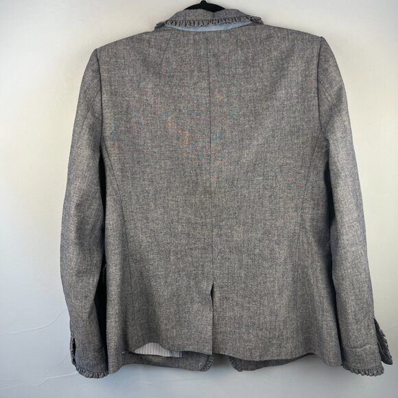 J. Crew Regent Four-Season Chambray Blazer Size 12 Ruffle Trim Striped Lining - Picture 11 of 11